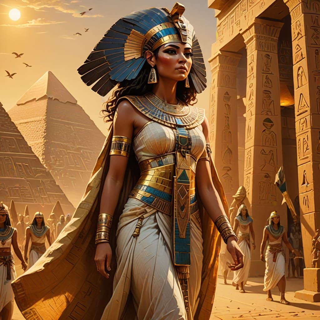 Ancient Goddess Walks Among Golden Pyramids