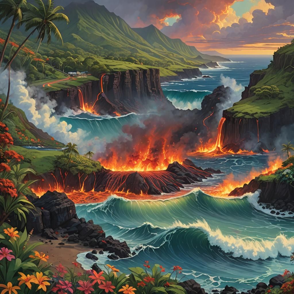 Hawaii Volcano Eruption: Photorealistic Landscape
