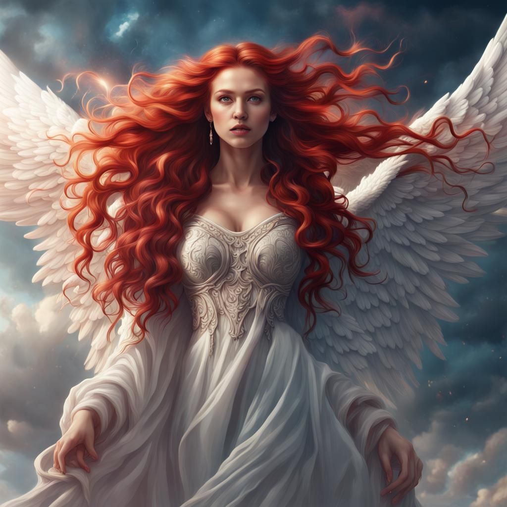 Red-Haired Angel in Heaven: Fantasy Concept Art