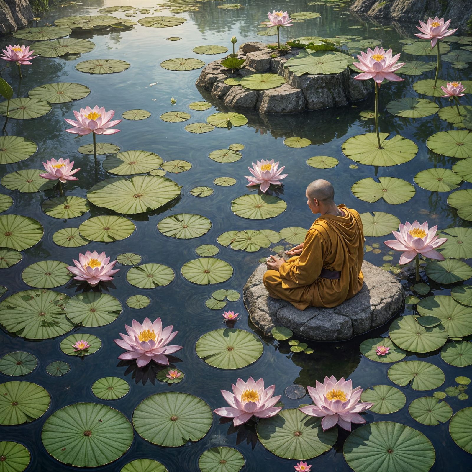 Lotus Pond Meditation: Fantasy Concept Art