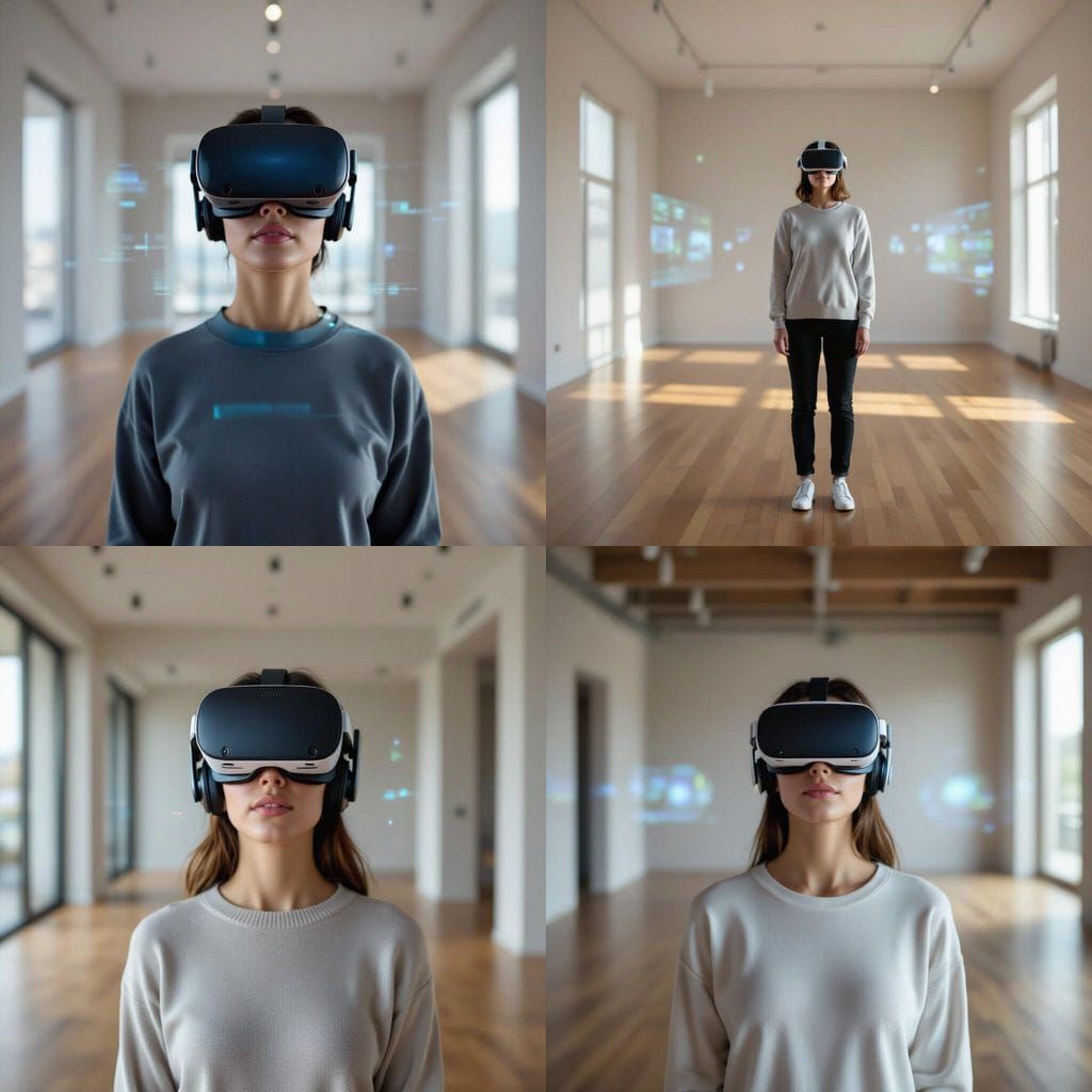 Person in VR Headset in Modern Room with Holographic Element...