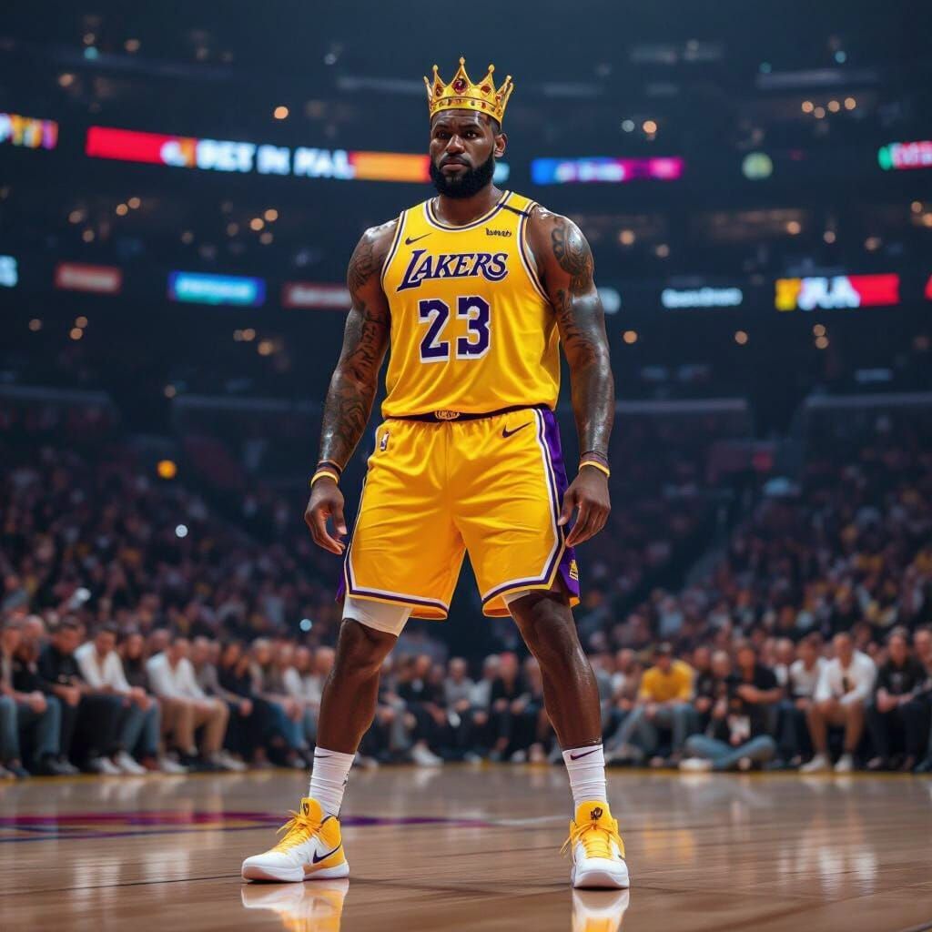 LeBron James Posing with Neon Crown: Photorealistic 8K