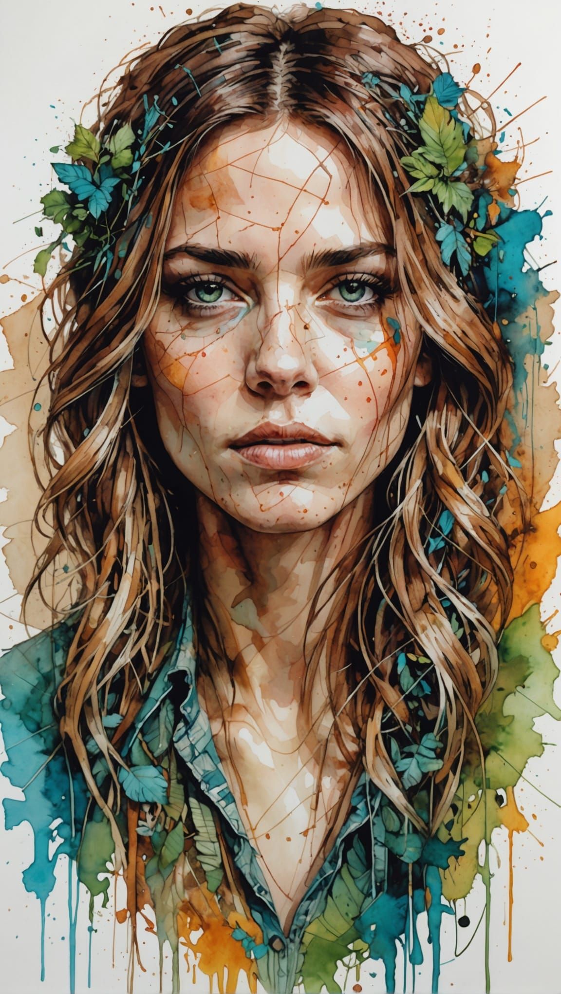 Vibrant Watercolor Portrait of a Beautiful Woman