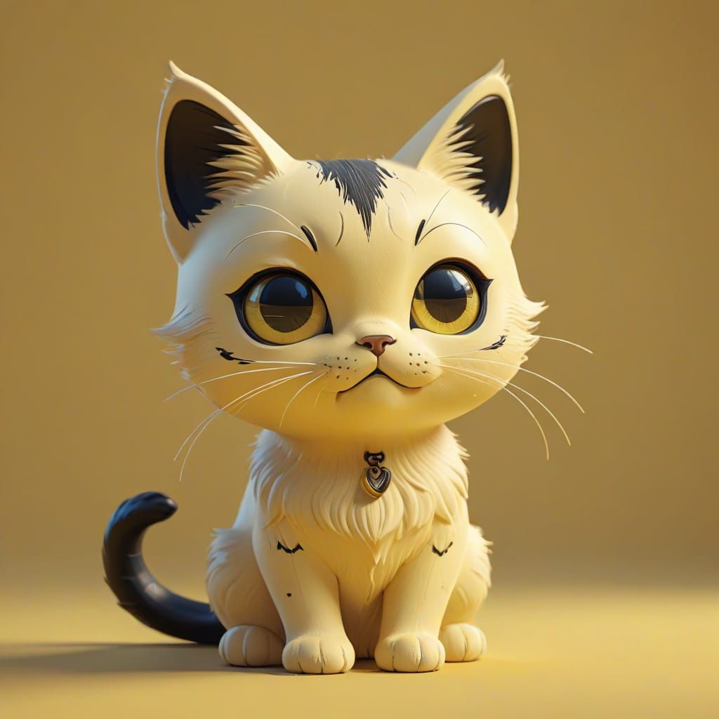 Minimalist Doodle Cat Caricature in 3D Anime Style