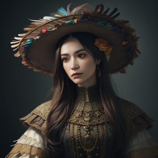 Woman in Oversized Feathered Hat: Hyperrealistic Concept Art
