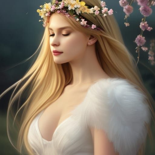 Blond Angel Princess with Cherry Blossoms