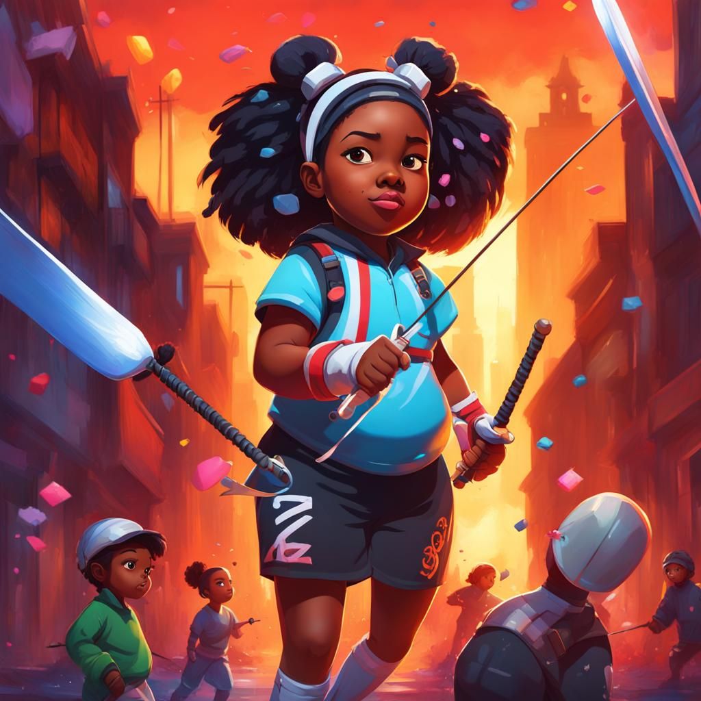Black Teen Fencer in Graffiti Splash Art Style