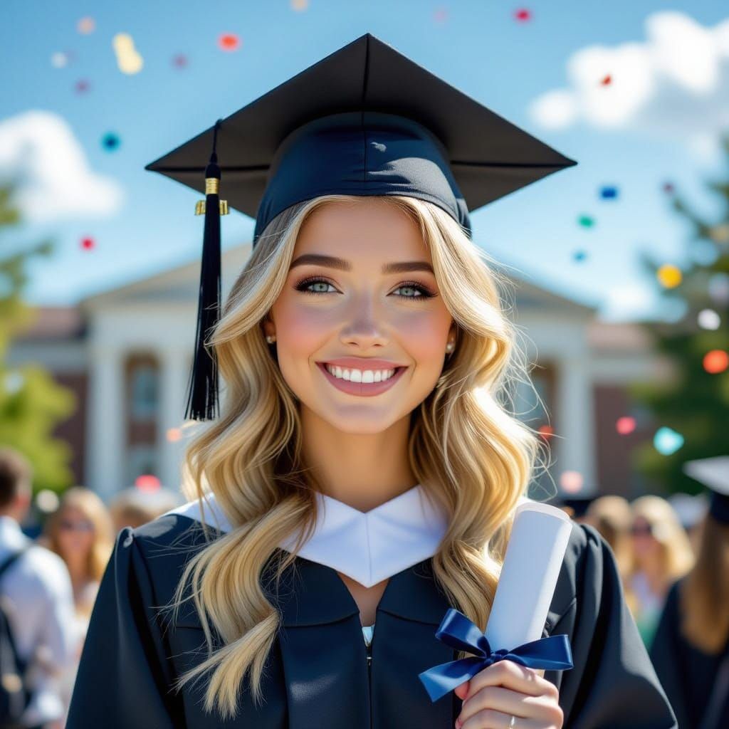 Smiling Blonde Graduate in 2025 with Diploma
