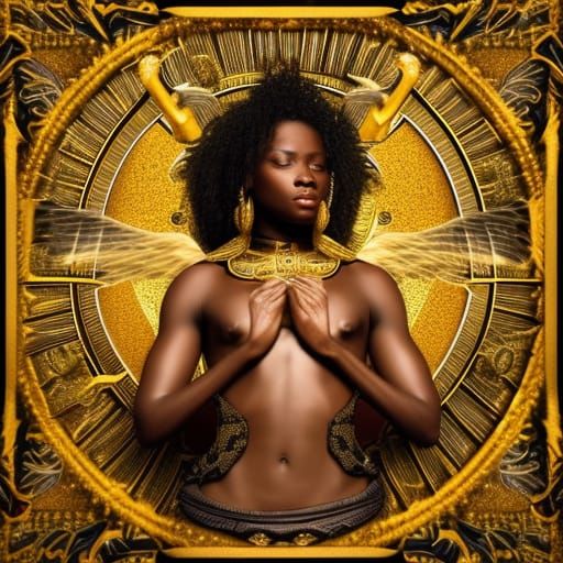 African Goddess Warrior Angel in Baroque Style