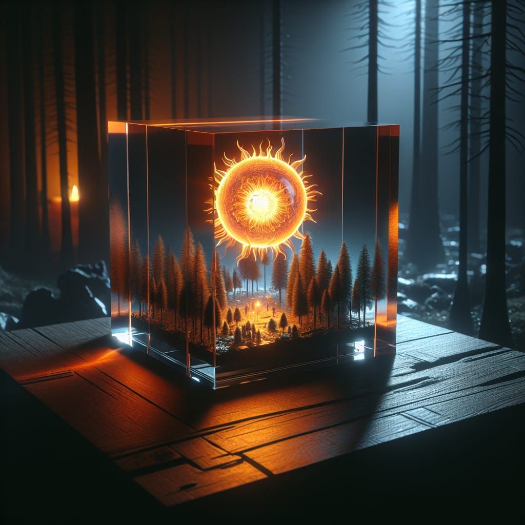 Crystal Cube Containing Sunlit Forest