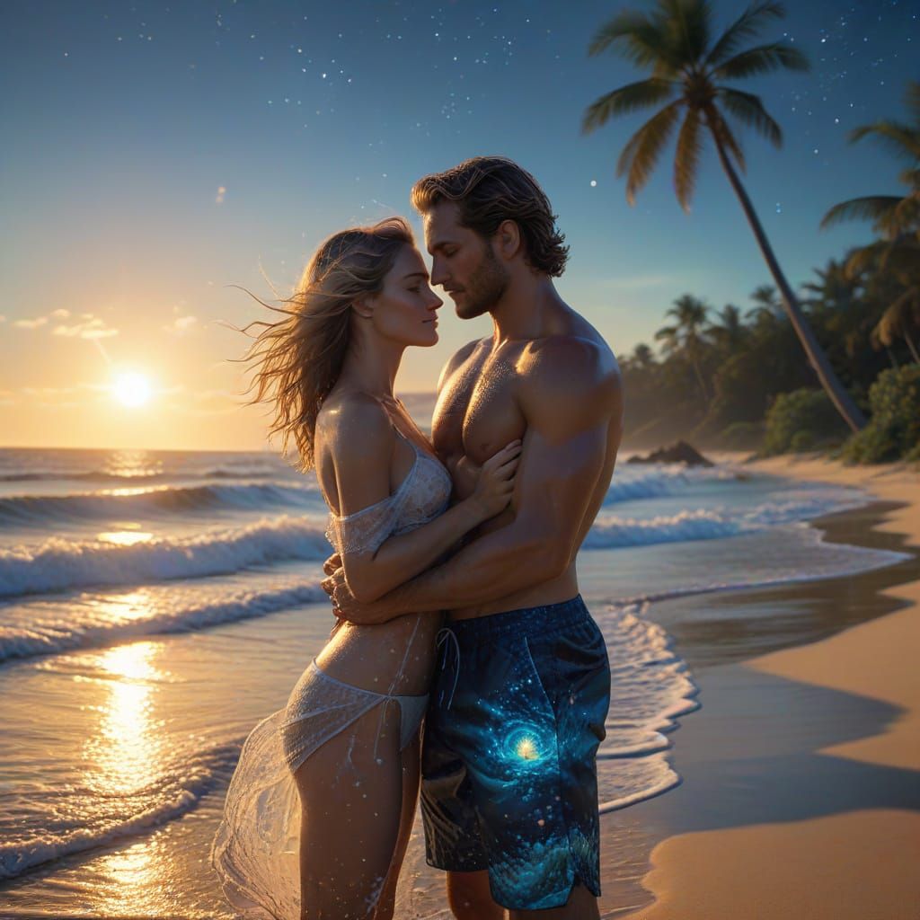 Romantic Summer Night on Bioluminescent Beach