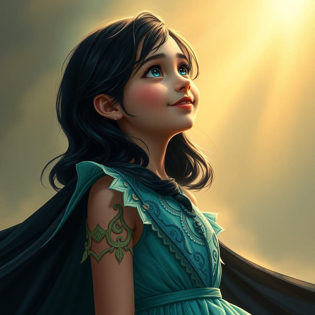 Teen Girl with Teal Eyes in James Gurney Style