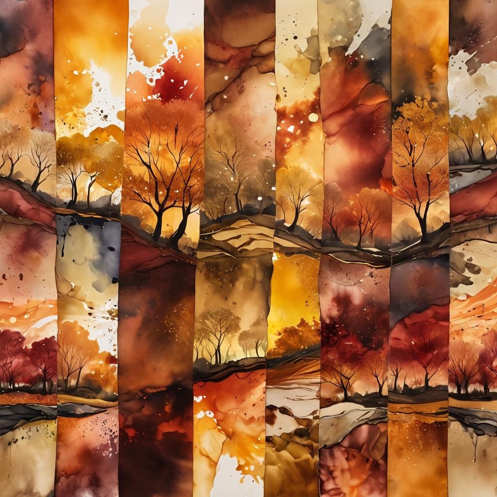 Autumn Landscape in Watercolor Mixed Media