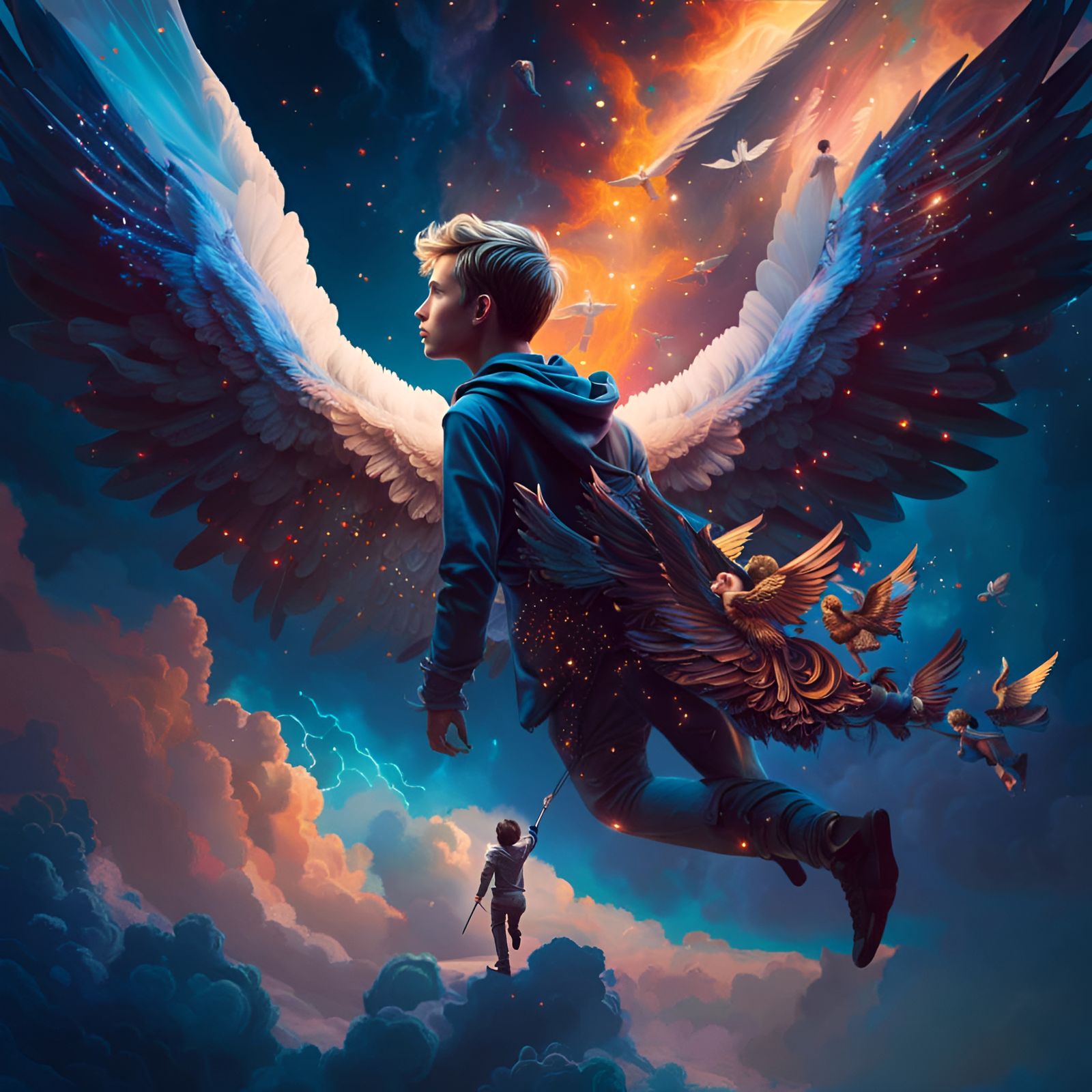 A Lucid Dreamer Boy Flying in Sky