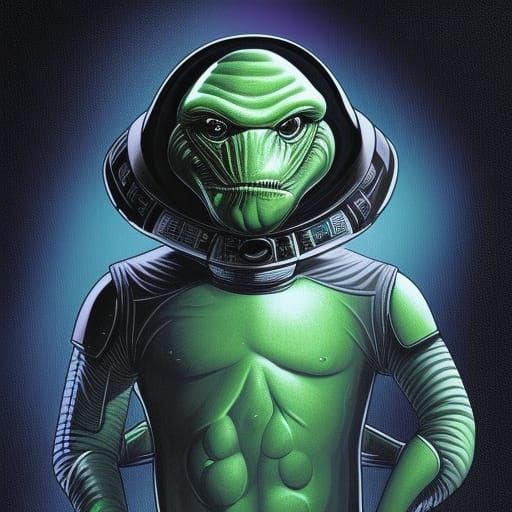 Blue Alien on Spaceship in Comic Book Art