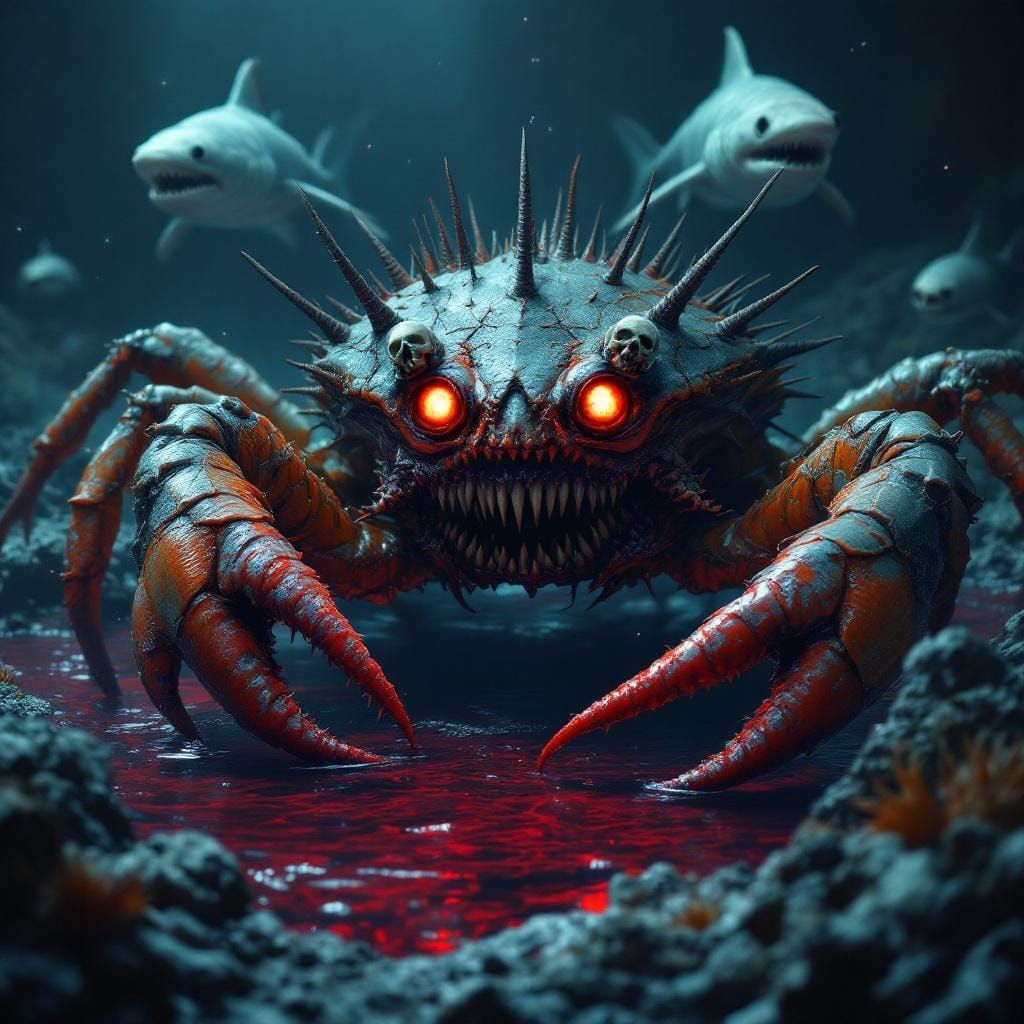 Giant Dragon Crab Hybrid in Horror Style