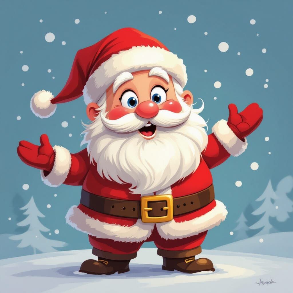Whimsical Santa Claus Illustration in Painterly Cartoon Styl...