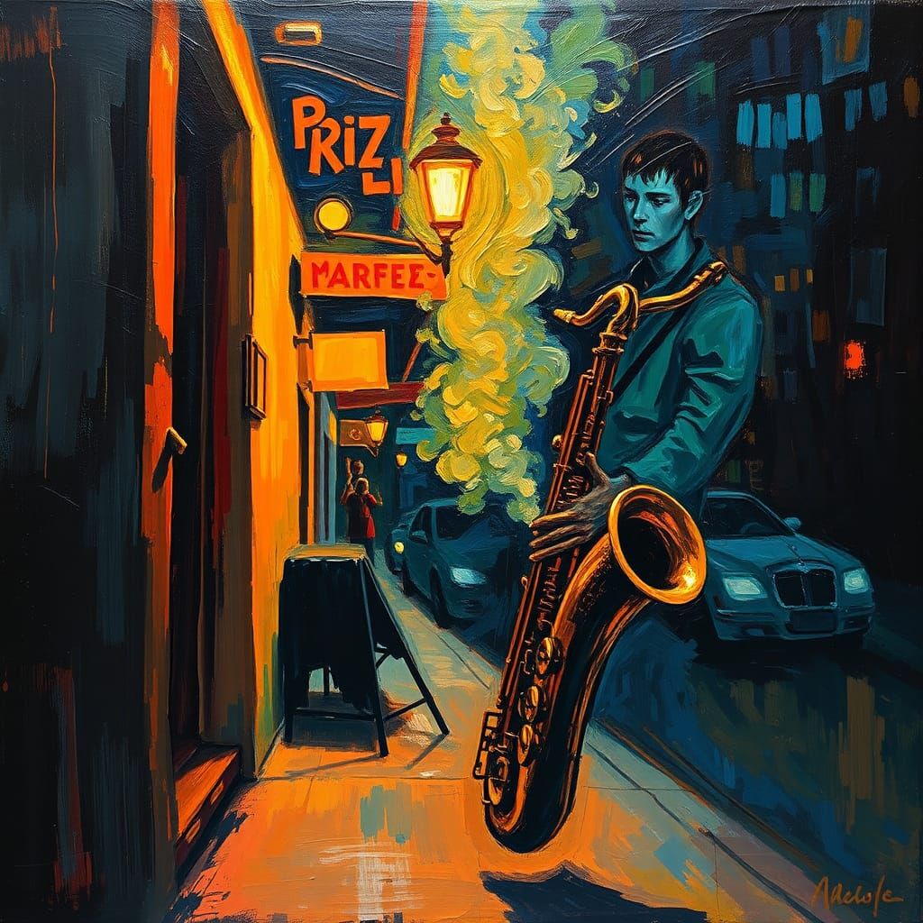 Neo-Impressionist Saxophonist Plays the Blues at Night