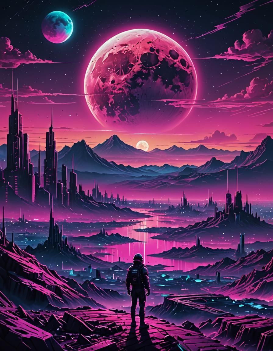 Dystopian Moonscape in Synthwave Style