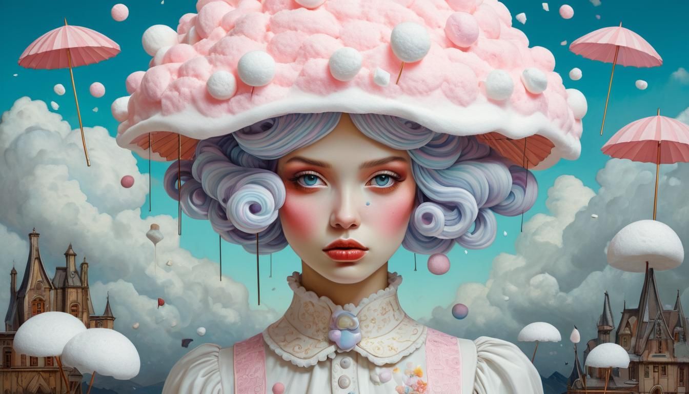 Surreal Girl with Candy Hair in 3D Acrylic Art