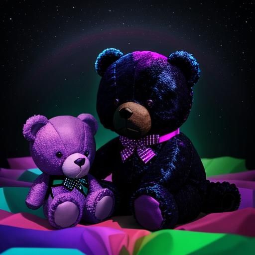 Glowing Neon Teddy Bear Plushie in Vaporwave Style