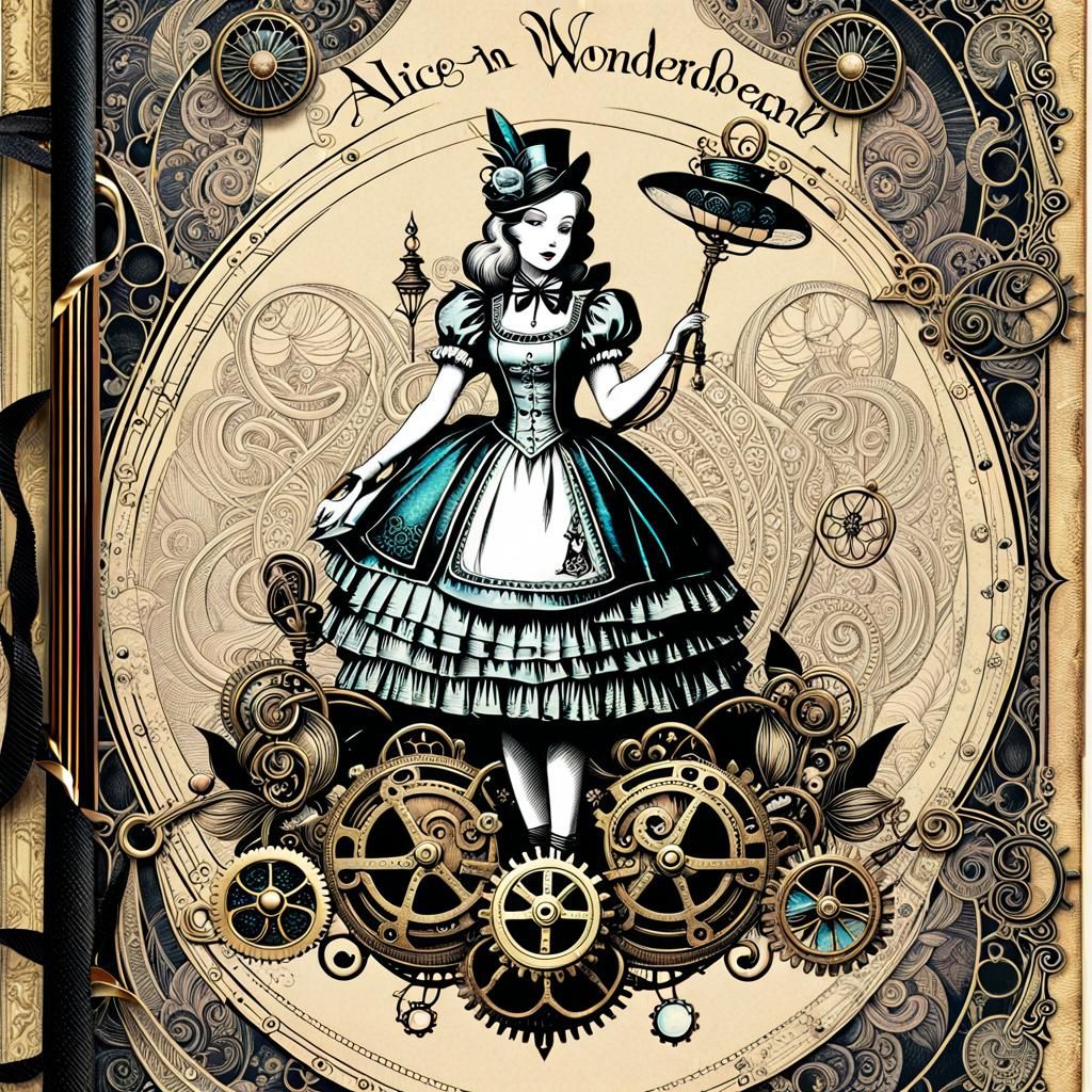 Iridescent Steampunk Alice in Wonderland Illustration