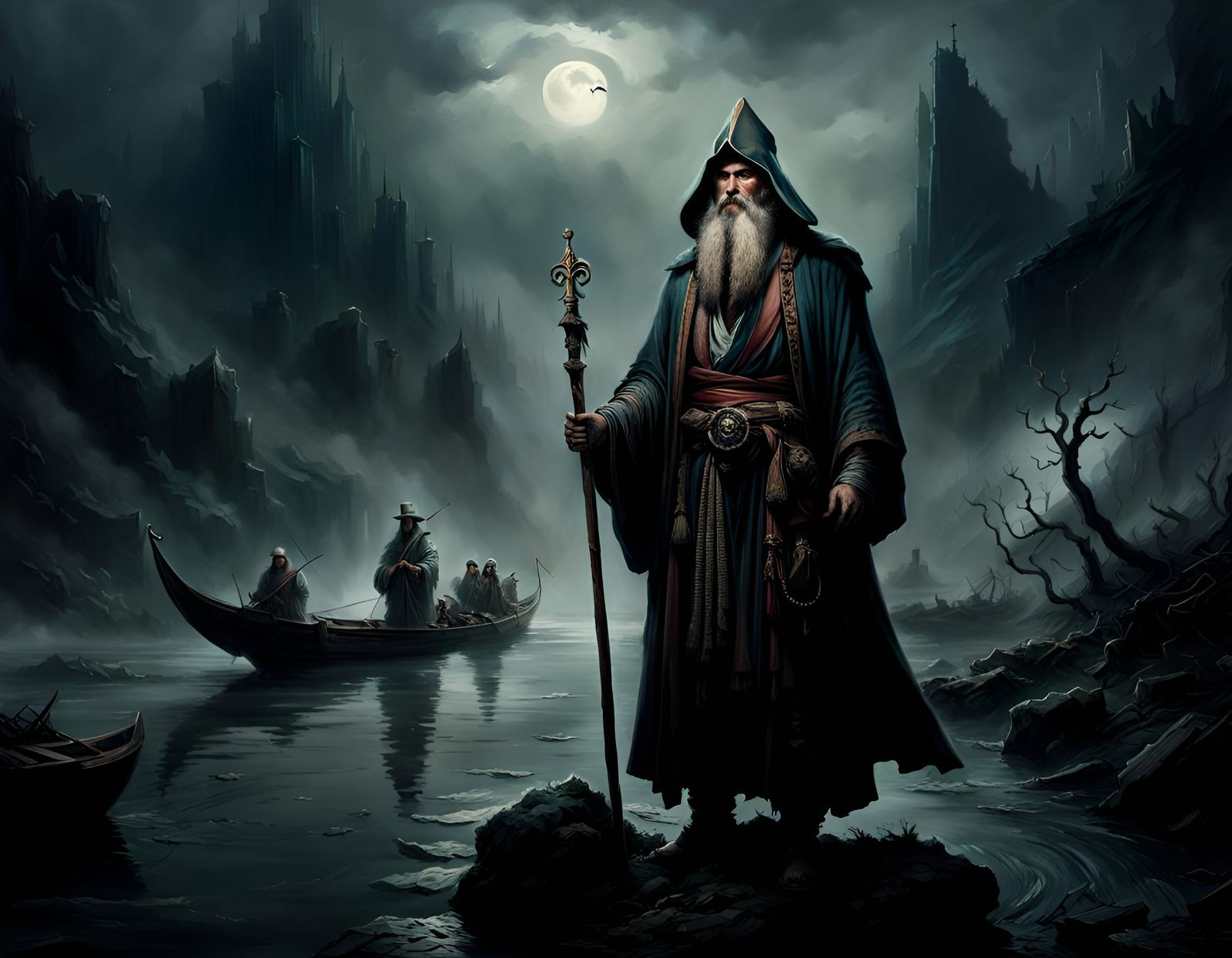 Charon Ferrying Souls, Digital Illustration