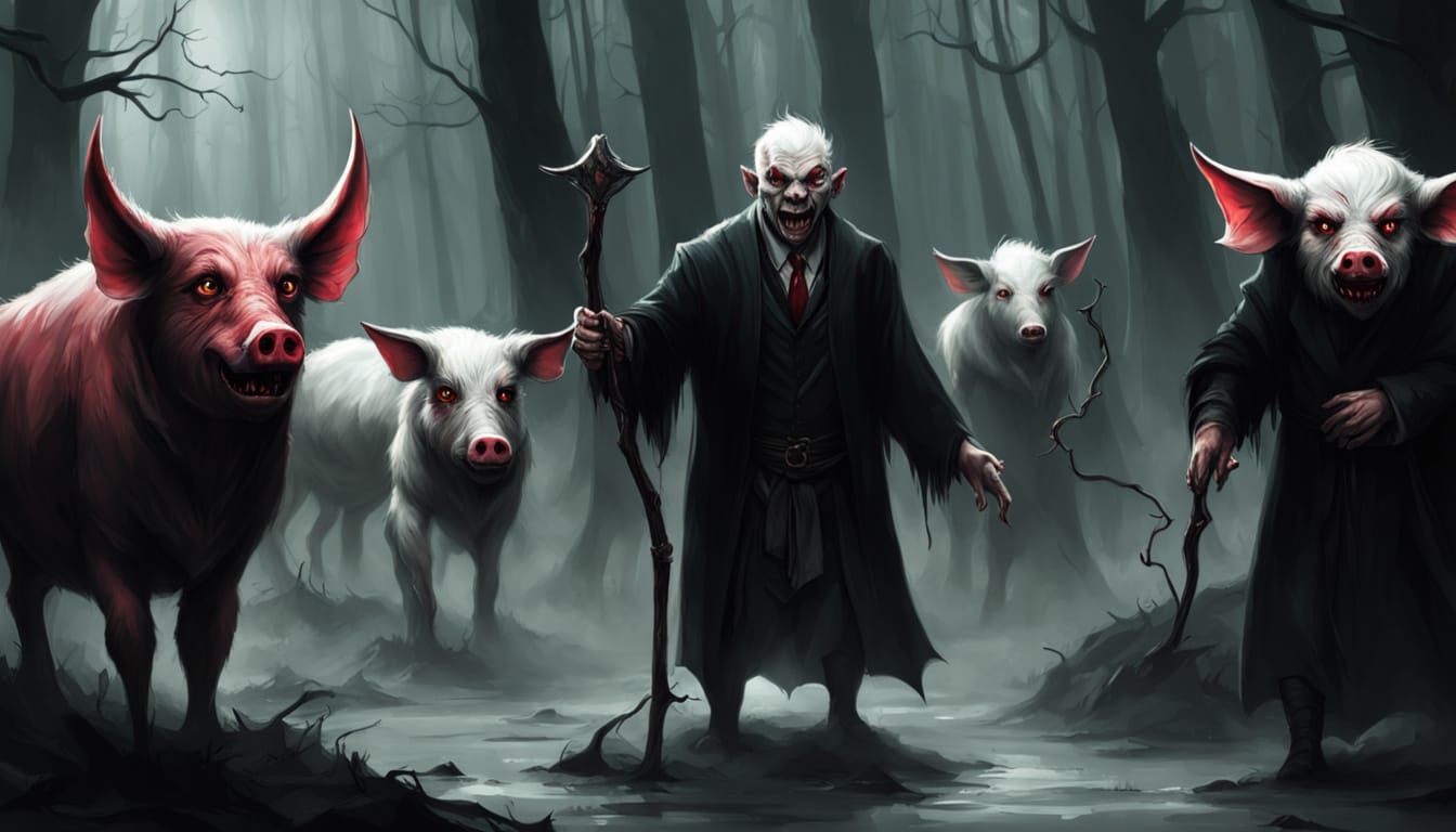 Dark Fantasy Forest with Flying Animals