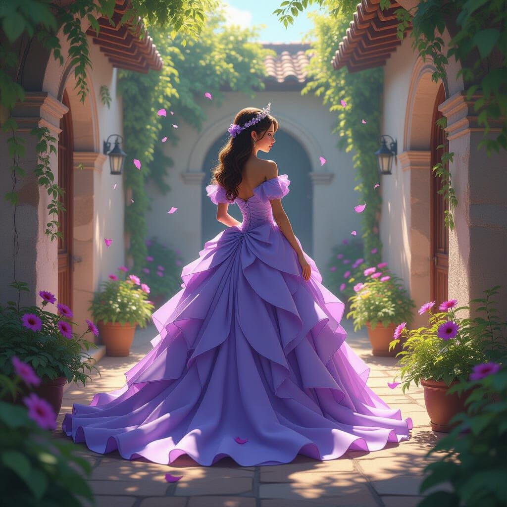 Princess in Bellflower Gown, Hyperrealistic Detail