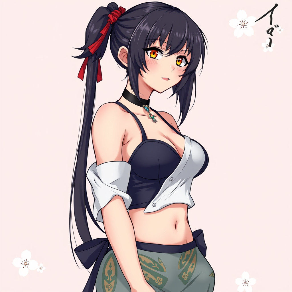 Anime Woman in Provocative Outfit: Japanese Manga Style
