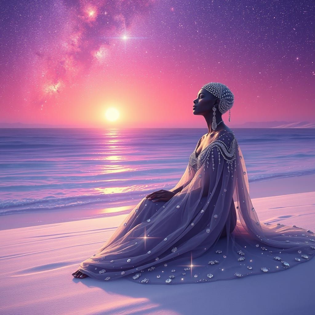 Surreal Dusk on an Alien Realm with Crystal Waters and White...