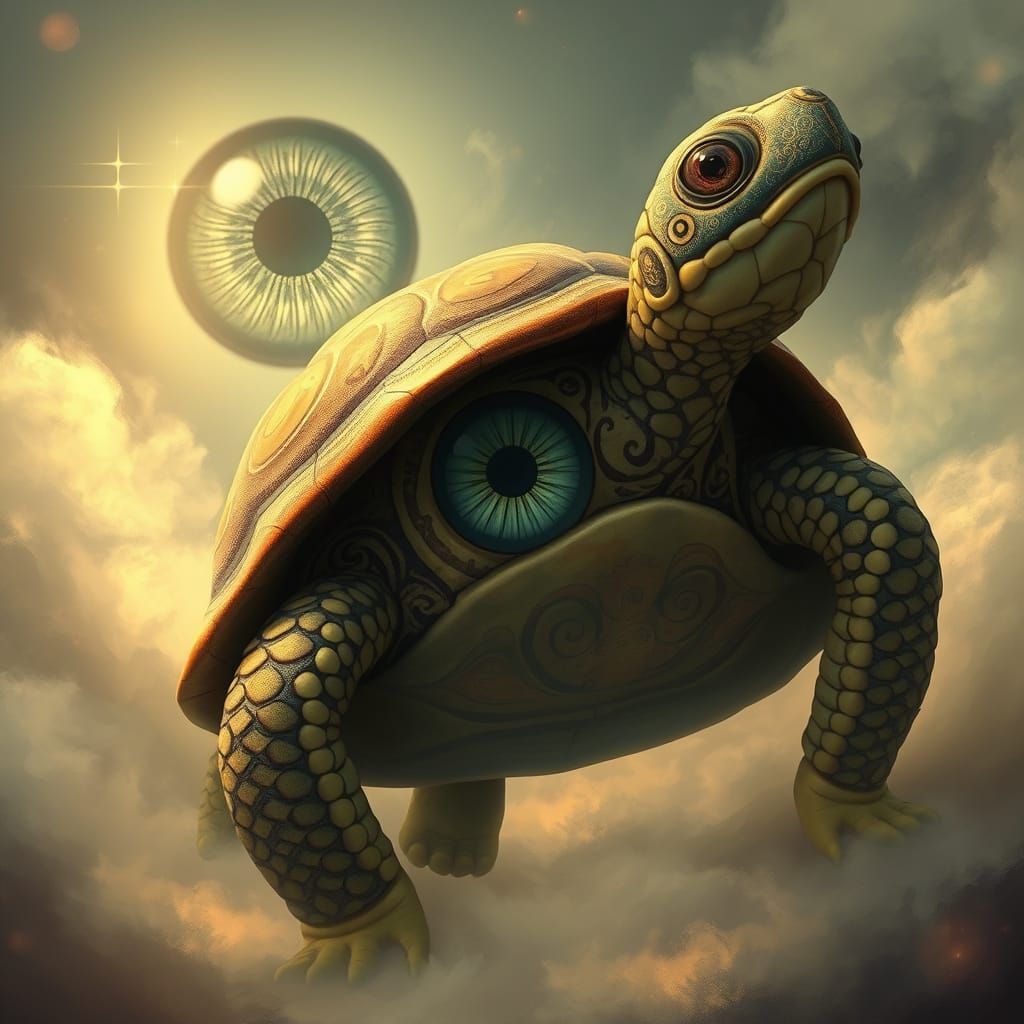 Ethereal Turtle in Whimsical Fantasy Scene