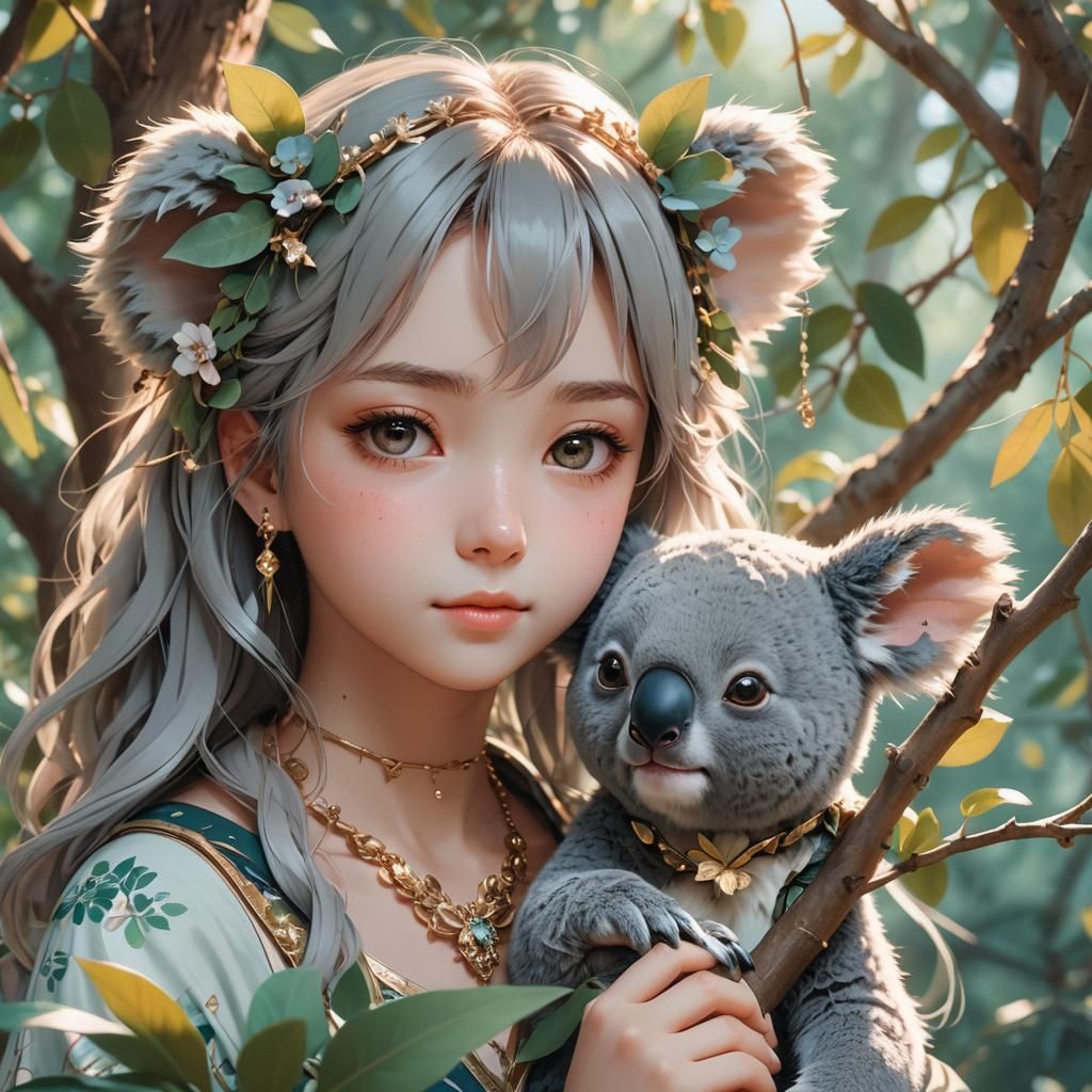 Girl with Koala in Anime-Inspired 3D Portrait