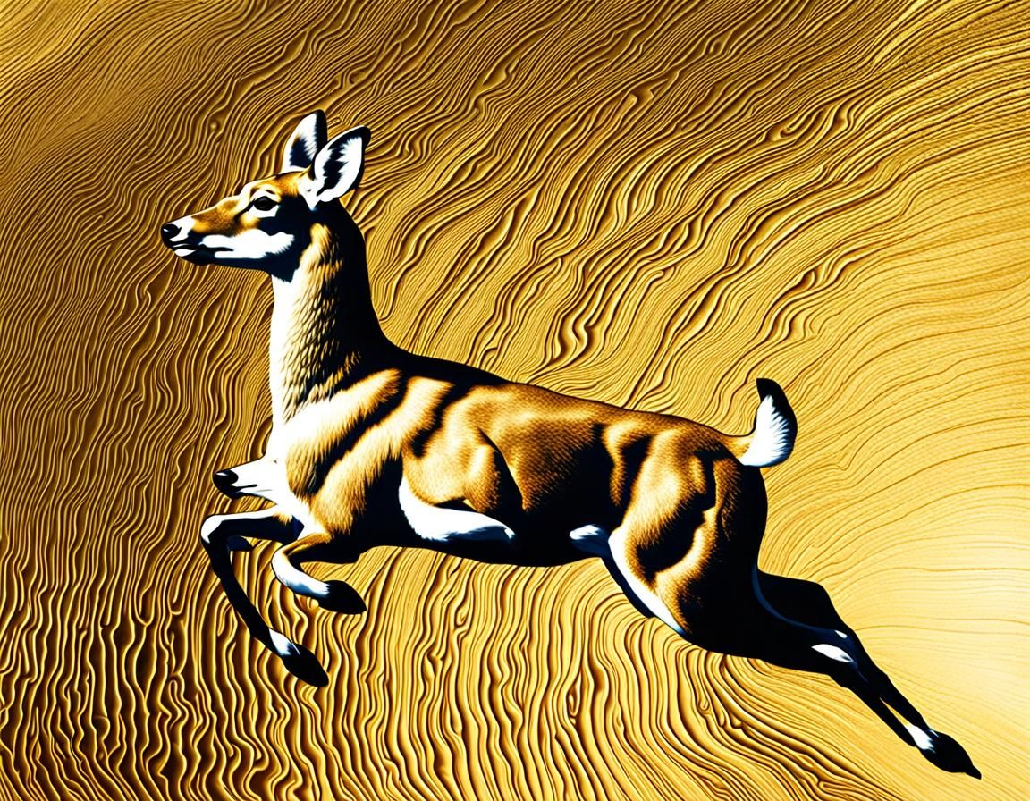 Deer Transformed into Liquid Gold Effect