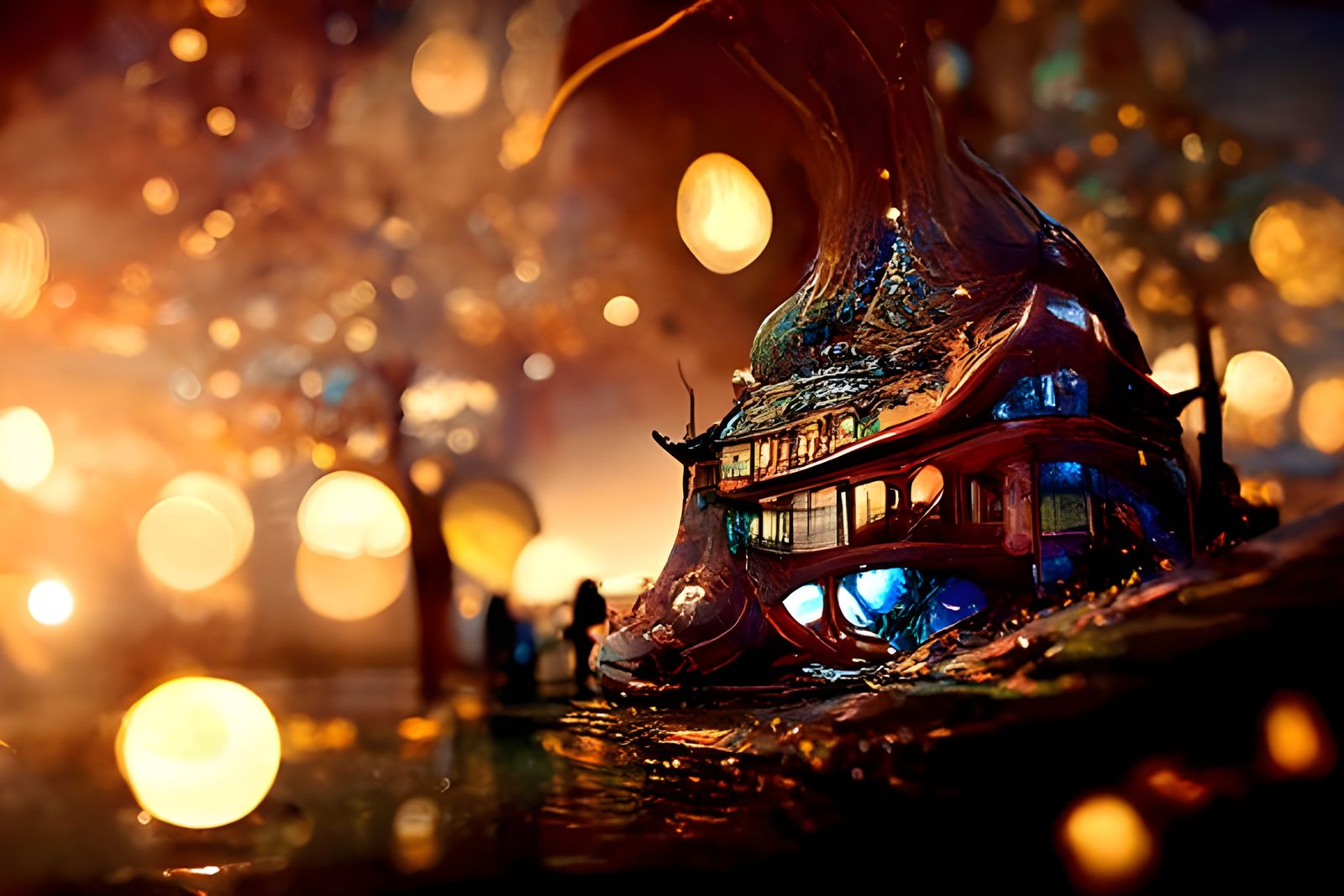 Whimsical Building Floats into Starry Night