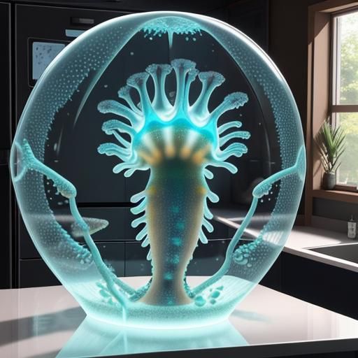 Giant Amoeba Characters in Modern Kitchen: Octane Render
