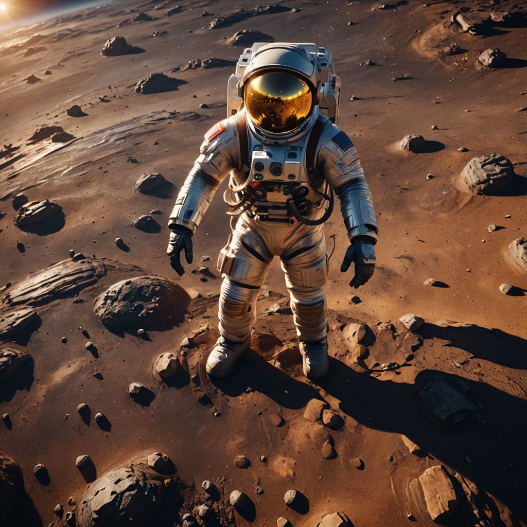 Astronaut on Alien Planet Gazing at Starry Sky
