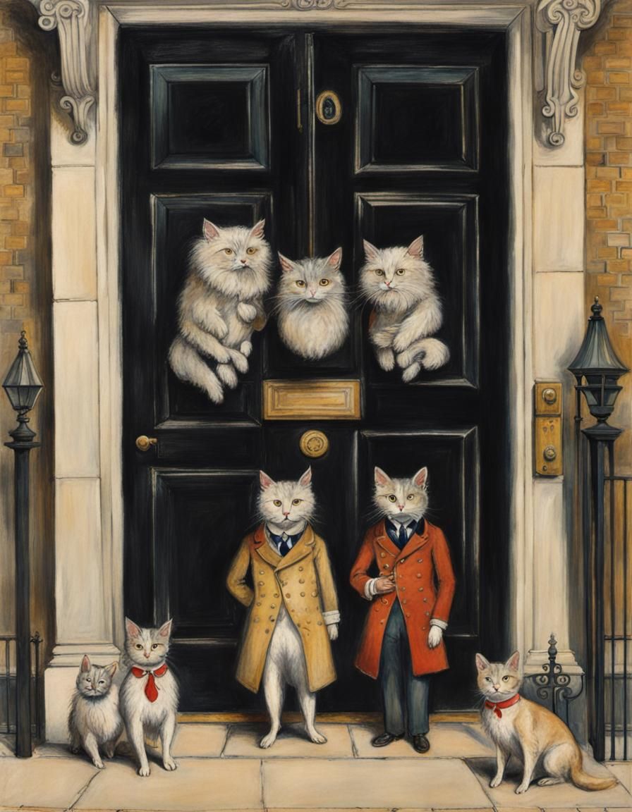 downing street ten entrance with chief mouser Larry