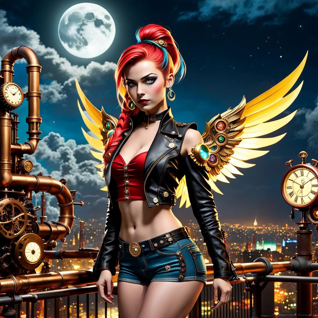 Steampunk Fairy Portrait with Rainbow Ponytail