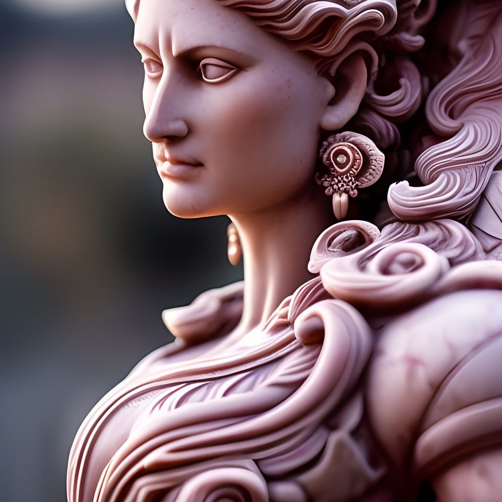 Pink Marble Girl Bust Against Ancient Ruins