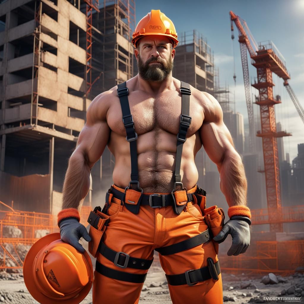 Muscular Construction Worker in Detailed Matte Painting