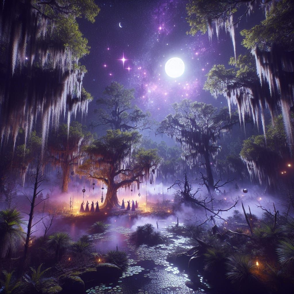 Mystical Forest Gathering: A Dark Fantasy Digital Painting