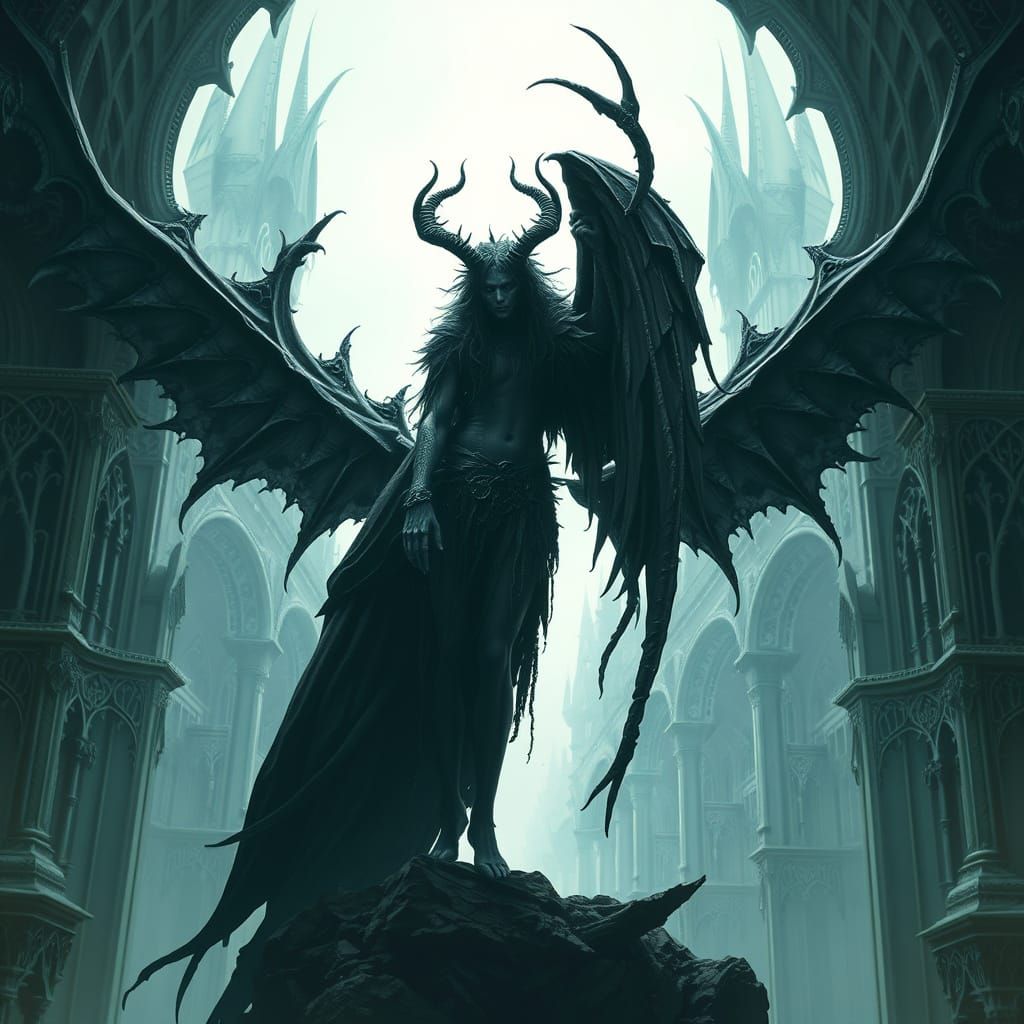 Dark Angel Lúcifer in Gothic Mystical Realm