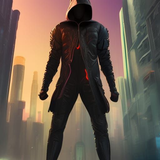 Cyberpunk Superhero Vigilante in Detailed Matte Painting