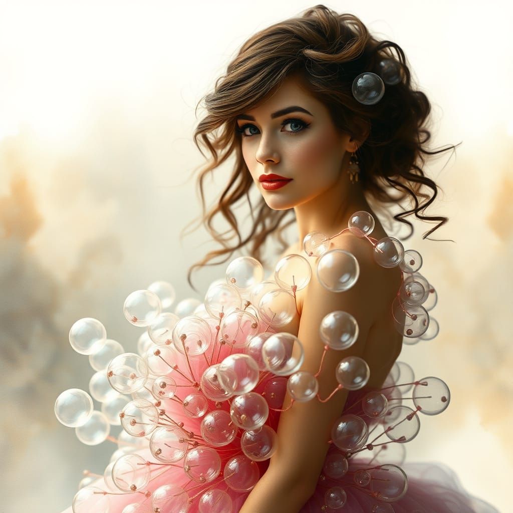 Surreal Woman in Glass Sphere Ballgown
