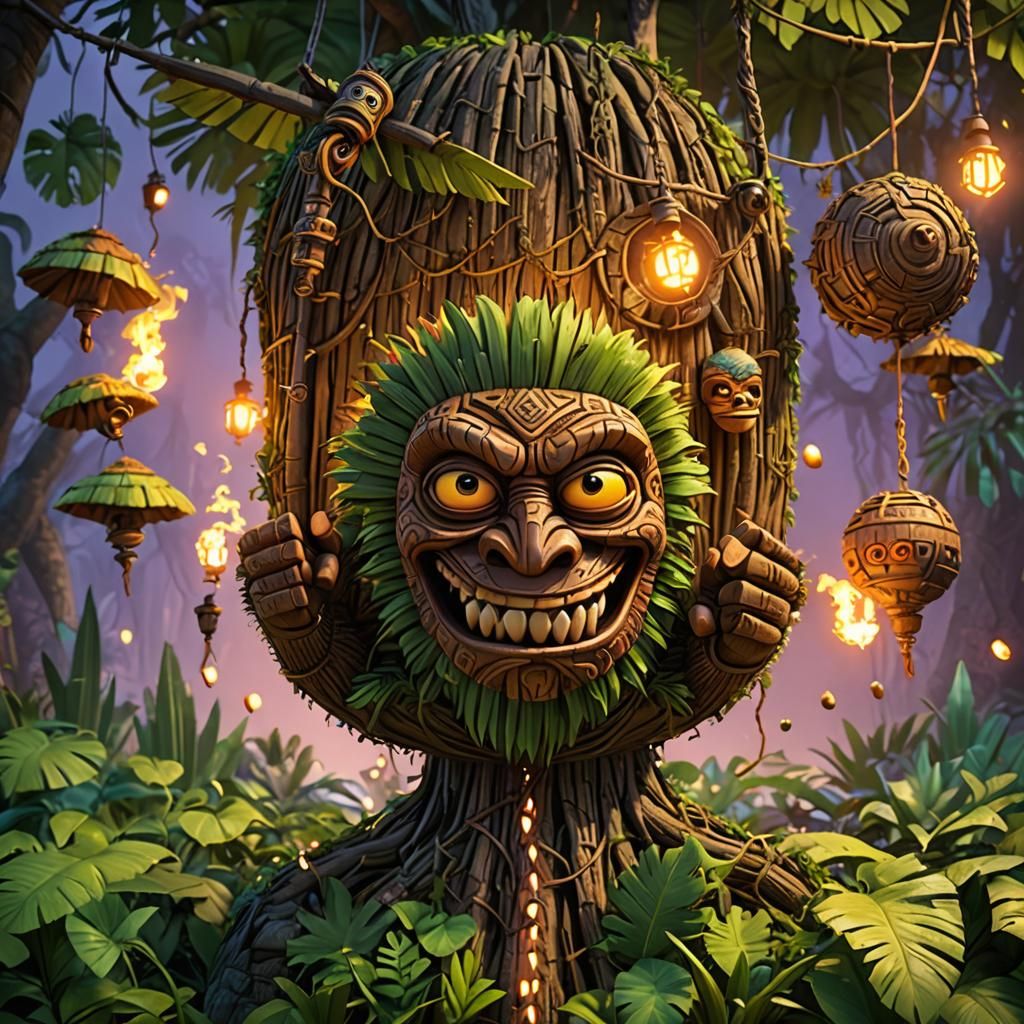 Jungle Terror: Monkey Tiki Monster in 3D Digital Art