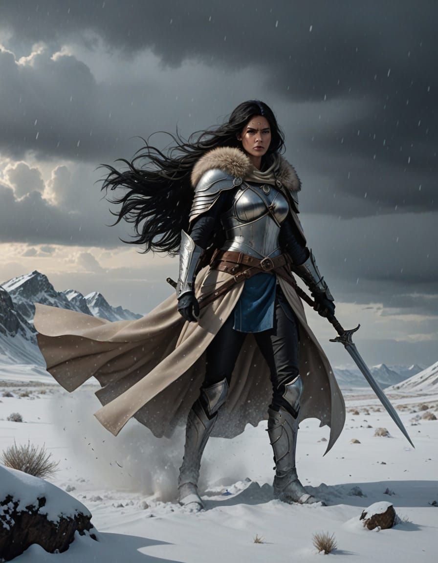 Snow Knightess in Grim Dark Fantasy Style