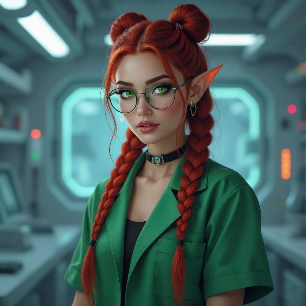 Cyberpunk Elf in Futuristic Lab