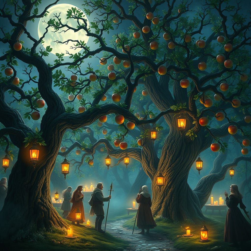 Moonlit Wassailing Ritual Amidst Ancient Apple Trees