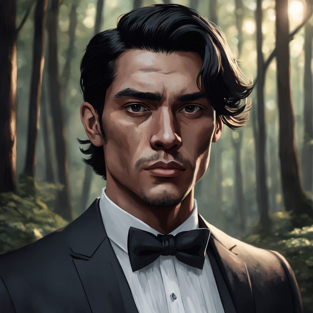 Teen Mexican Man in Suit with Forest Background